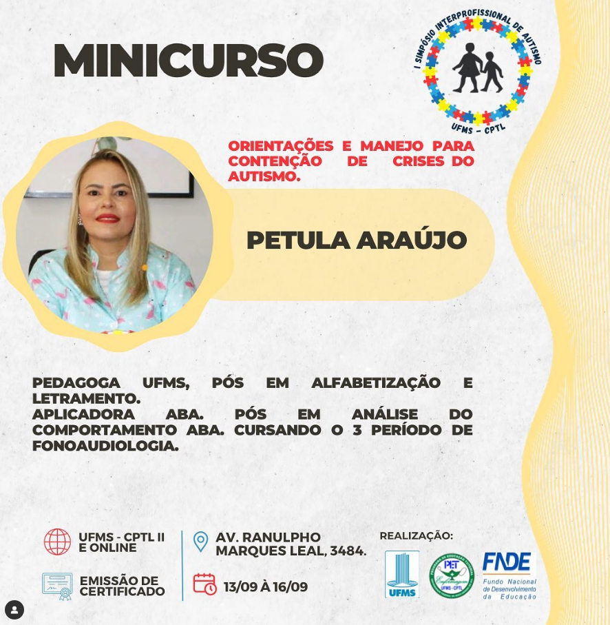 16 de setembro de 2023 Minicurso orientação e manejo para contenção de crises de autismo