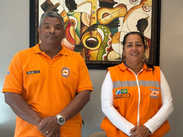 Da esquerda para direita, Celso José de Souza - Coordenador Adjunto da Defesa Civil e Maria Lúcia Castro - Coordenadora Defesa Civil/ Foto: Thalyta Rafachinho
