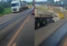 Carreta com cerveja tomba na BR 262 e carga é saqueada por populares