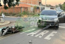 Motociclista fica ferida após colisão provocada por motorista que teria desrespeitado sinalização de parada em Três Lagoas