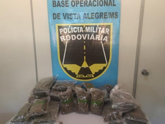 Pacotes de skunk apreendidos com uma dupla de jovens. (Foto: Divulgação/PMR)