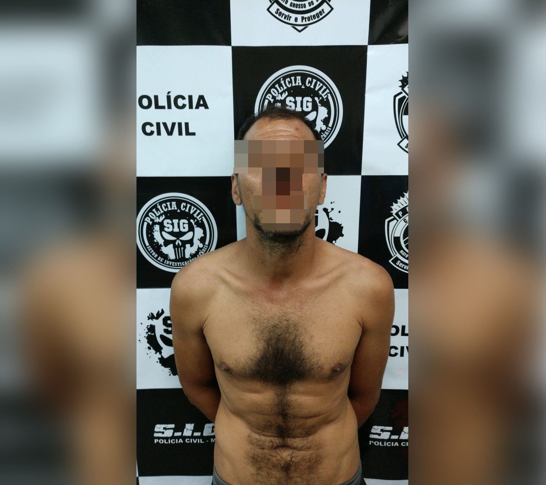 O autor, um homem de 37 anos, que se encontrava num assentamento no bairro Guanabara, próximo a BR 262. Foto: Polícia Civil/SIG MS.
