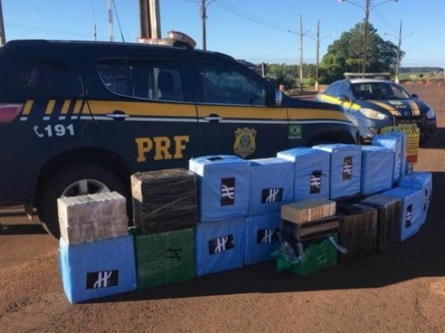 Uma das cargas de droga apreendida pela PRF em 2019. (Foto: Divulgação)