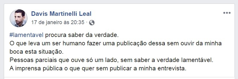 Ao iniciar a entrevista o jornalista Romeu de Campos indagou sobre o comentario do Vereador na rede social, onde criticava a imprensa sobre um determinado fato - Foto: Reprodução / Facebook