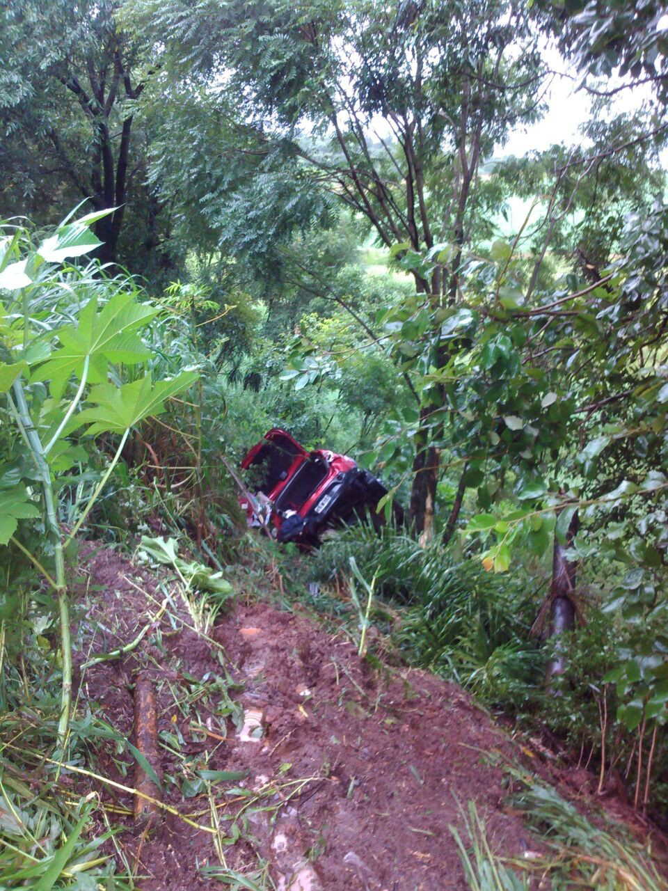 Grupo saiu ileso de acidente com o próprio carro,mas foi atropelado em seguida(Foto: PRF SC/Divulgação)