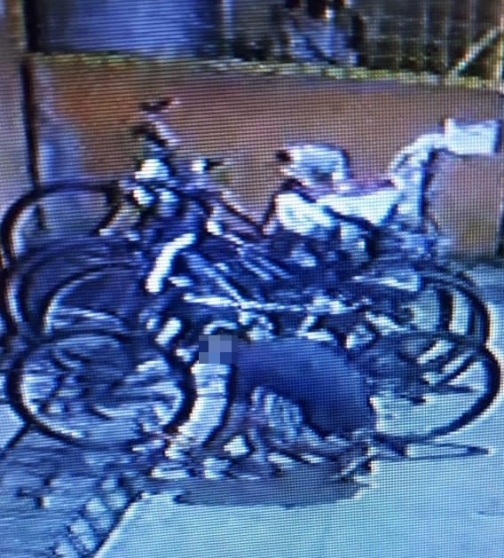 Registro do momento em que o ladrão estoura o cadeado da bicicleta. Foto: Arquivo pessoal/Facebook