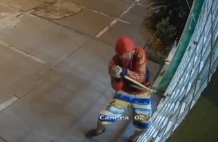 Flagra do bandido cortando o cadeado da grade de ferro da loja. Foto: Rádio Caçula.