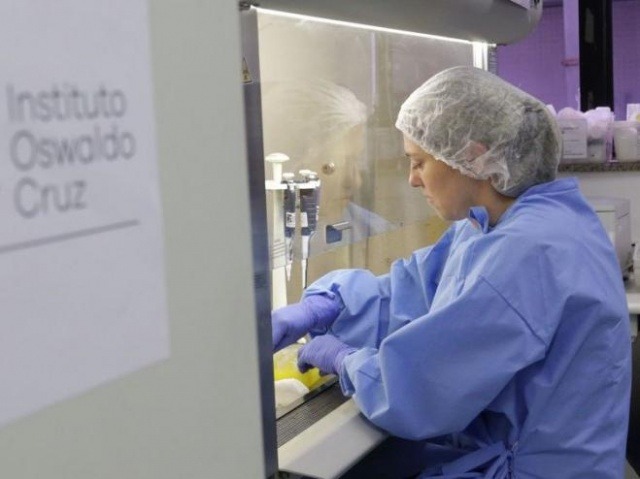 Profissional trabalha em laboratório do Instituto Osvaldo Cruz (Foto: Josué Damacena/IOC)