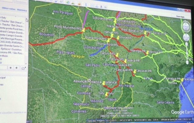 Mapa projeto ferrovia beirando a fronteira de MS com Paraguai. (Divulgação)
