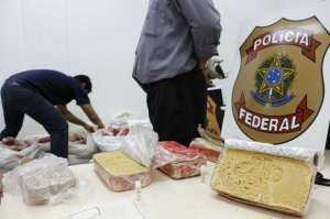 Pacotes de cocaína em pasta estavam em fundo falso de caminhão interceptado pela PF (Foto: Eliel Oliveira)