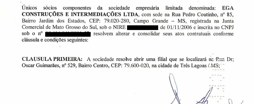 A Rádio Caçula teve acesso ao contrato social da empresa 