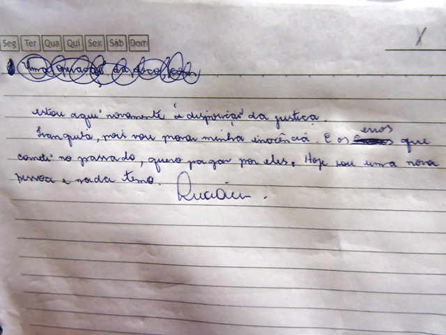 Carta de próprio punho Luciana diz que vai pagar pelos seus erros 