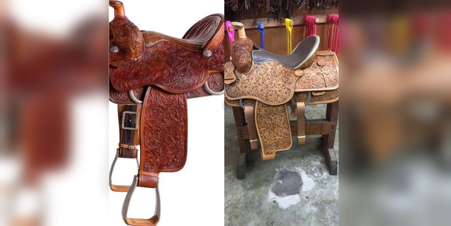 Selas para laço furtadas neste sábado (14) em um rancho em Três Lagoas. Foto: Arquivo pessoal.