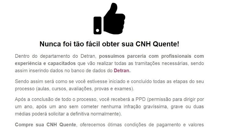 Sem autoescola ou prova, Carteira Nacional de Habilitação é vendida facilmente por toda internet. Foto: Uol