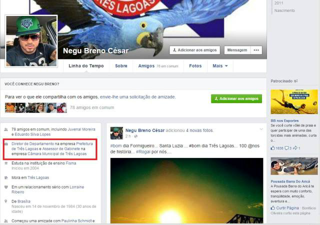 Cópia da pagina no face onde se qualifica nas duas funções