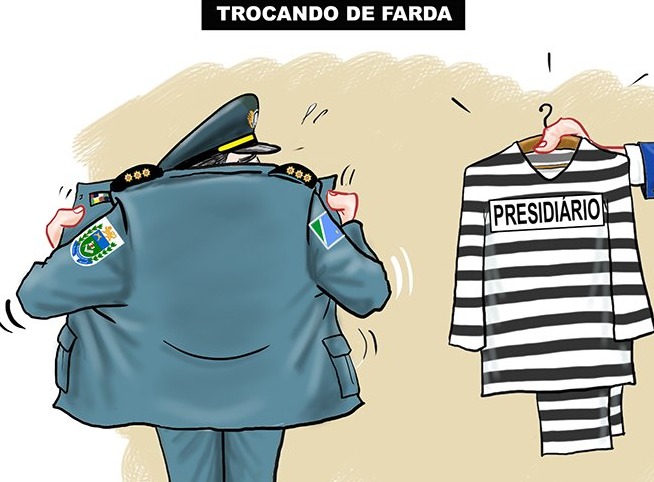 Charge publicada pelo Midiamax sobre o envolvimento de oficiais da PM com o crime organizado