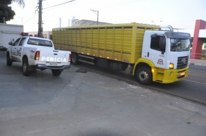 Motorista do caminhão disse que não percebeu colisão com a moto. (Foto: Marcelo Calazans)