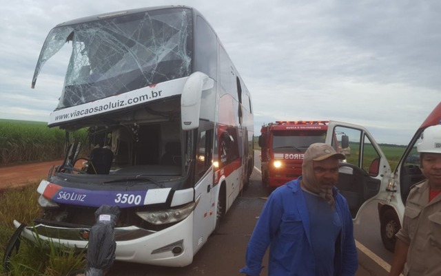 Acidente entre ônibus e caminhão na zona rural de Indiara, em Goiás, deixou 11 pessoas feridas — Foto: Corpo de Bombeiros/Divulgação