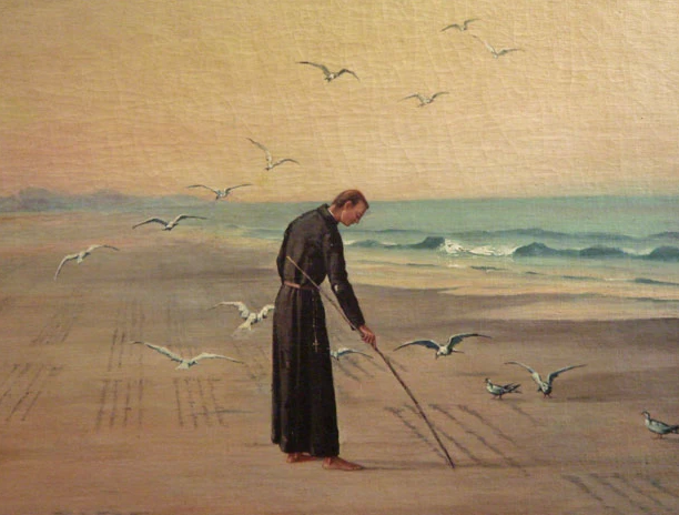 Quadro pintado pelo artista Benedito Calixto retrata o jesuíta José de Anchieta escrevendo o