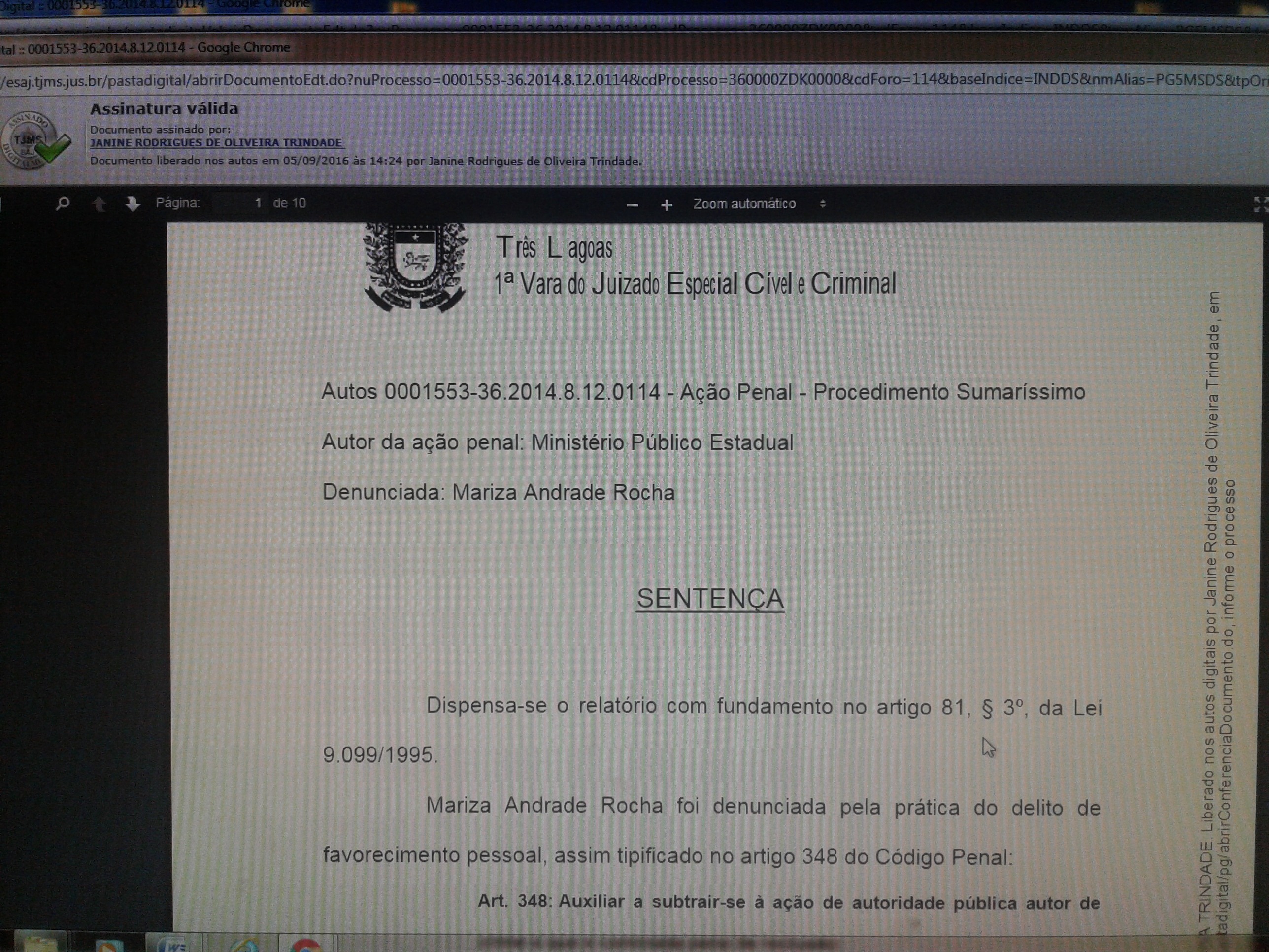 Justiça sentenciou a vereadora Mariza Rocha como culpada pelo crime de Favorecimento Pessoal. Foto: Rádio Caçula.