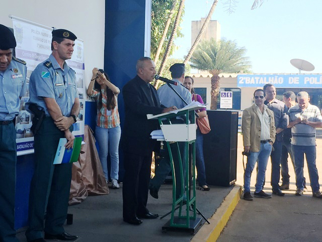 Solenidade de inauguração do sistema de monitoramento da Polícia Militar que conta com o apoio de 35 câmeras de segurança espalhadas por pontos estratégicos da cidade.
