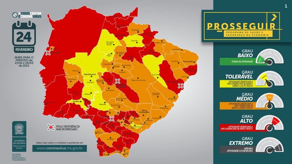 Novo mapa Prosseguir divulgado nesta quarta-feira (24) — Foto: Governo de MS/Divulgação