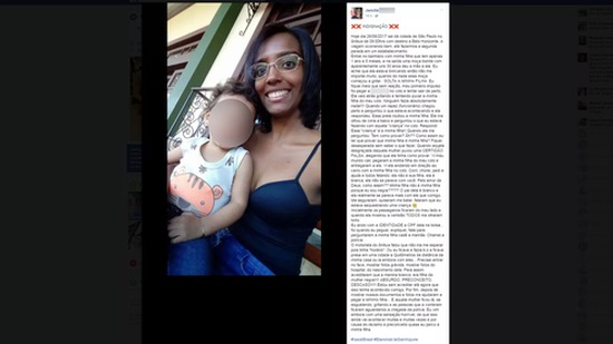 Jamille Azevedo fez post em rede social para denunciar tentativa de roubo da filha e racismo em parada de ônibus na BR-381, em Perdões (Foto: Reprodução/Facebook)