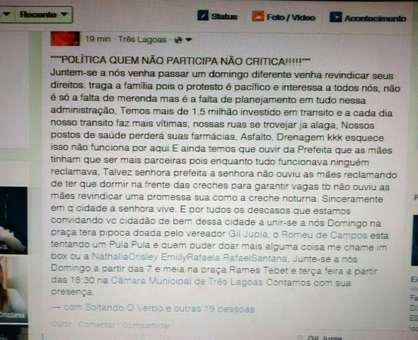 Foto divulgada no Facebook Protesto Mães Guerreiras com 1.651 internautas. 