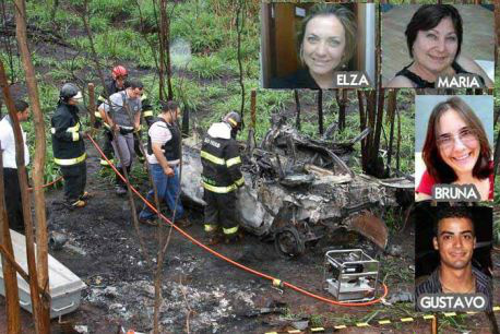 Carro pegou fogo e as 4 vitimas (fotos), morreram carbonizadas. fotos: Moises Eustáquio (Impacto) e Roni Miller (Paparazzi News)