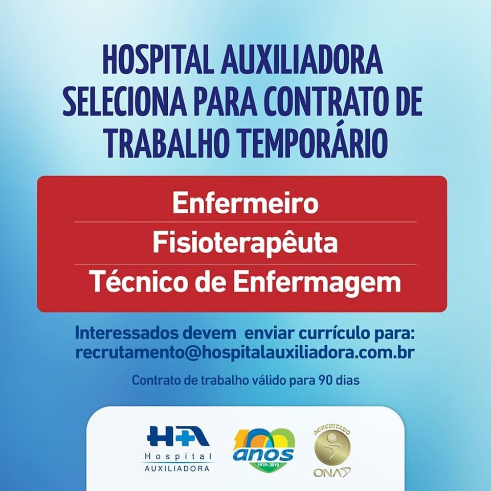 Hospital Auxiliadora seleciona profissionais para trabalho temporário em Três Lagoas (MS). Foto: Divulgação