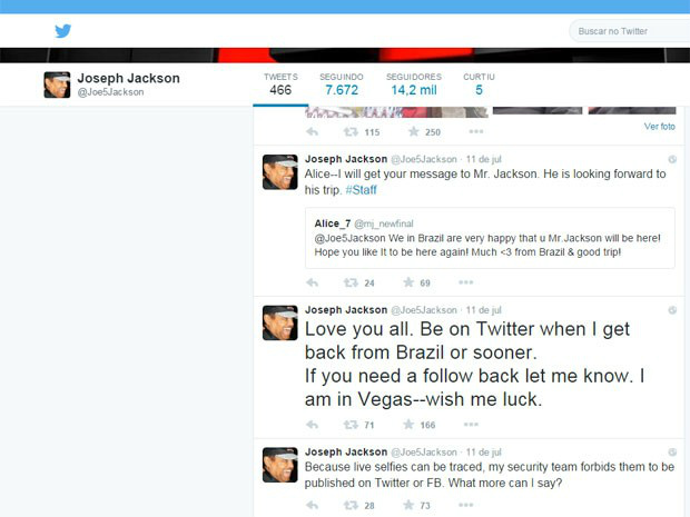 Joe Jackson anunciou que viria ao Brasil em sua página pessoal no Twitter (Foto: Reprodução/Arquivo Pessoal)