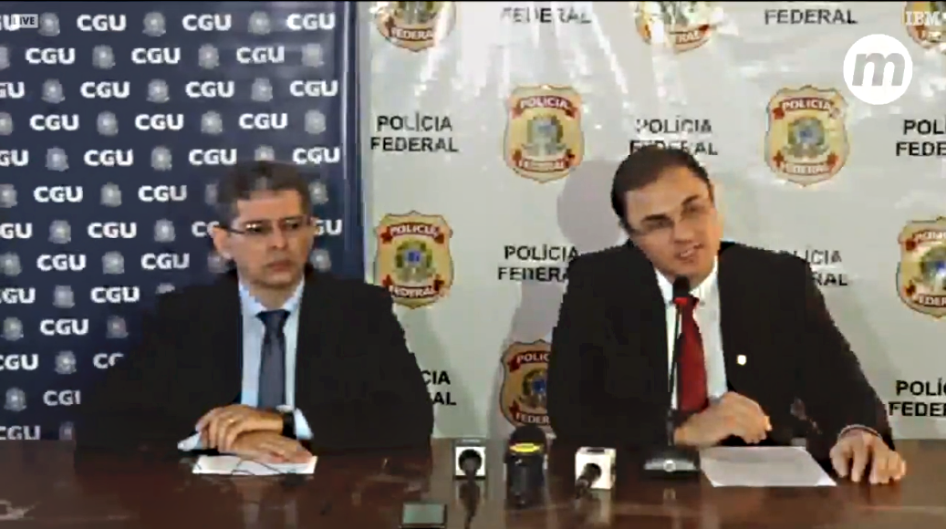Superintendente Substituto da CGU/MS - Lilson e Superintendente da PF - Cléo Mazotti em coletiva esta manhã em Campo Grande (MS) Foto: Live Facebook Midiamax