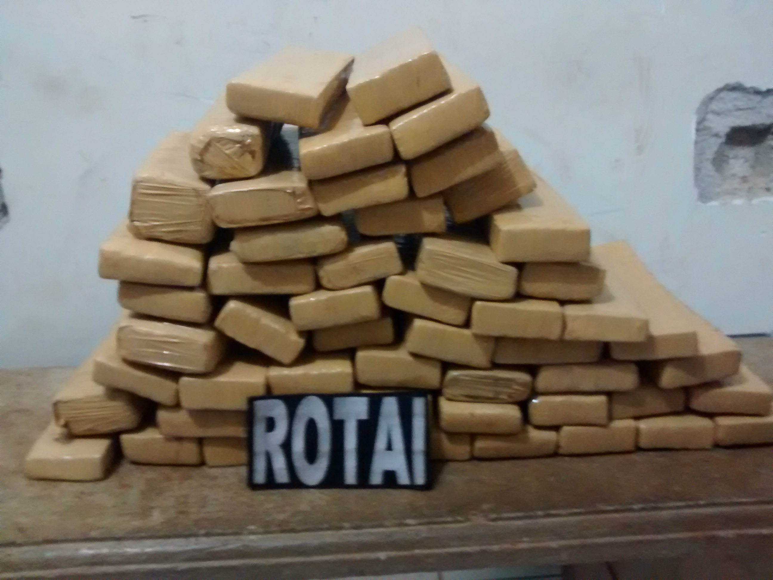 Ao todo, foram apreendidos 48 kg de maconha pela Rotai, na noite de ontem (2). Foto: Rádio Caçula.