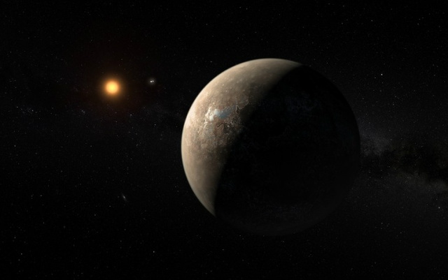 Ilustração mostra o planeta Proxima b orbitando ao redor da anã vermelha Proxima Centauri, vizinha mais próxima do Sol (Foto: ESO/M. Kornmesser)