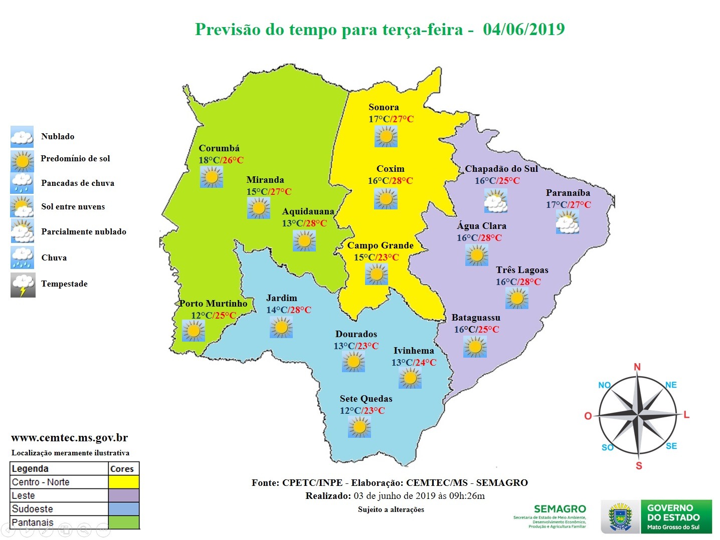 Previsão do tempo, sujeito à mudanças. Foto: CPTETC/INPE