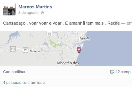 Piloto registrava os locais onde ia pelo check-in no FacebookReprodução/Facebook