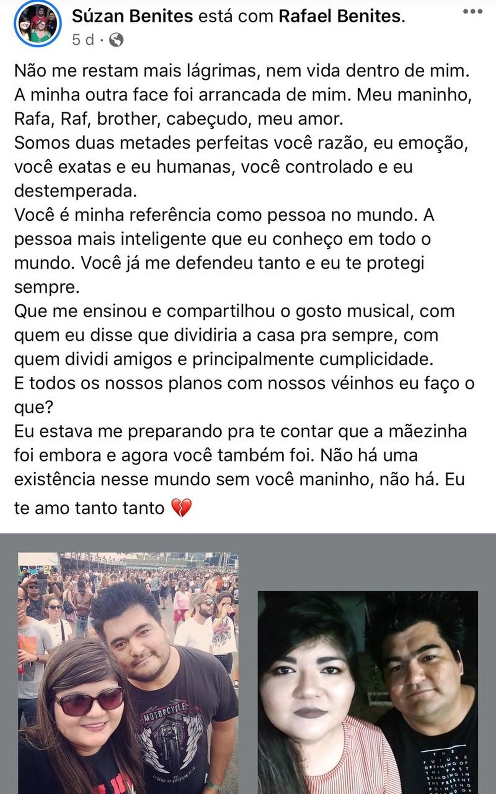 Irmão foi sozinho ao hospital e não voltou mais pra casa — Foto: Redes Sociais/Reprodução