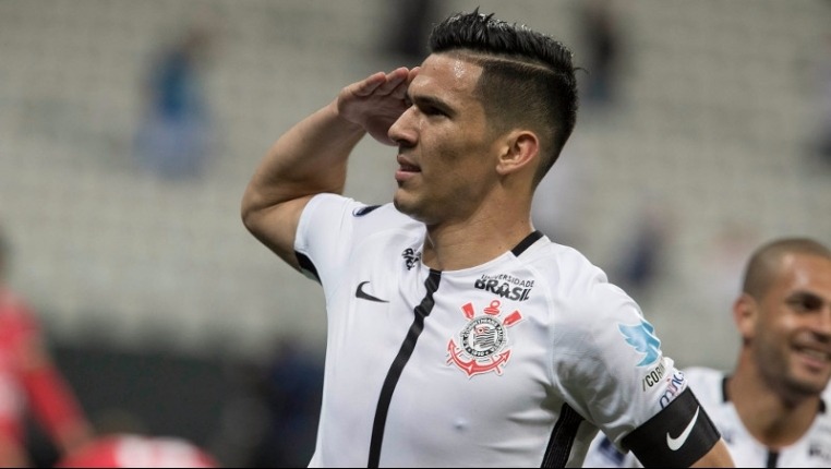 Pedrinho comemora gol marcado em cima do Patriotas, da Colômbia, ontem à noite. (Foto: Daniel Augusto Jr./Agência Corinthians) 