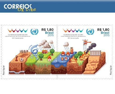 Selos dos Correios homenageiam conferência da ONU sobre desastres. Foto: Correios.