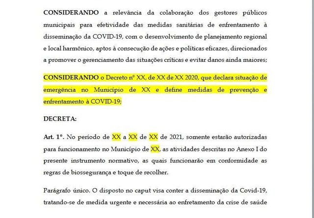 Rascunho do decreto de antecipação dos feriados. (Divulgação)