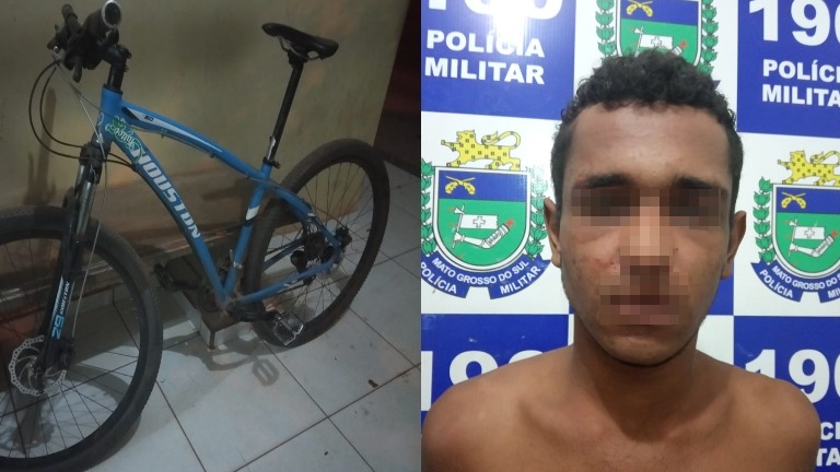O suspeito foi preso após furtar a bicicleta Houston azul avaliada em R$ 1.700. Foto: Divulgação PM
