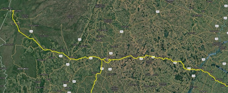 Mapa produzido pela Rumo mostra o trajeto de trens entre Três Lagoas e Corumbá. (Foto: Reprodução)