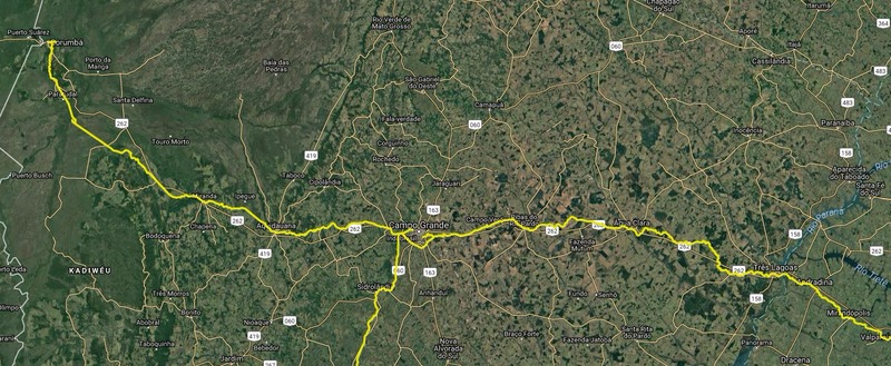 Mapa produzido pela Rumo mostra o trajeto de trens entre Três Lagoas e Corumbá. (Foto: Reprodução)