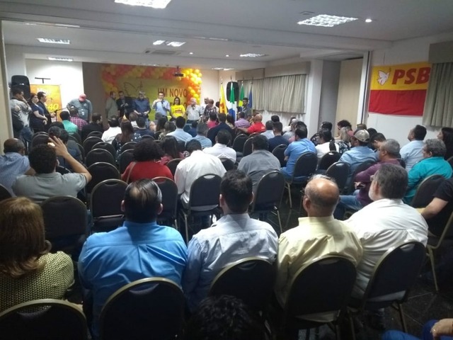 Convenção do PSB realizada na tarde desta quarta-feira (25), em Campo Grande (MS), em que o partido anunciou o apoio a Reinaldo Azambuja (PSDB) (Foto: Rodrigo Grando/TV Morena)