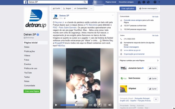 Neymar e 'parças' aparecem sem cinto de segurança em van e são advertidos pelo Detran-SP (Foto: Reprodução/Facebook Detran-SP)