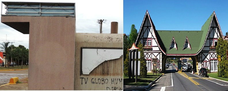 Da esquerda para direita está o ponto de atendimento ao turista de Três Lagoas e Campos do Jordão