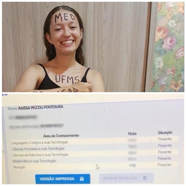 Estudante de MS tira nota mil em redação do Enem 2020 — Foto: Raíssa Piccoli/Arquivo pessoal