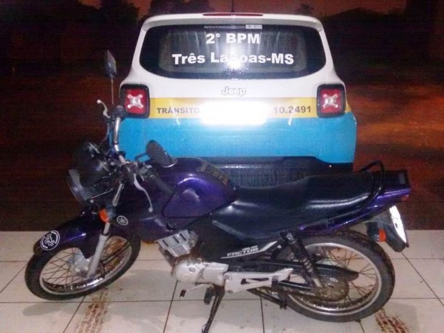 Motocicleta Yamaha Factor YBR 152 E do município de Junqueirópolis – SP recuperada pela Radiopatrulha do  2° BPM.
