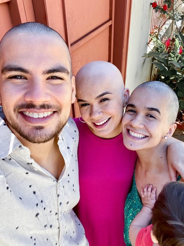 Esposo e a irmã de Fernanda Lima também rasparam o cabelo — Foto: Fernanda Lima/Arquivo pessoal