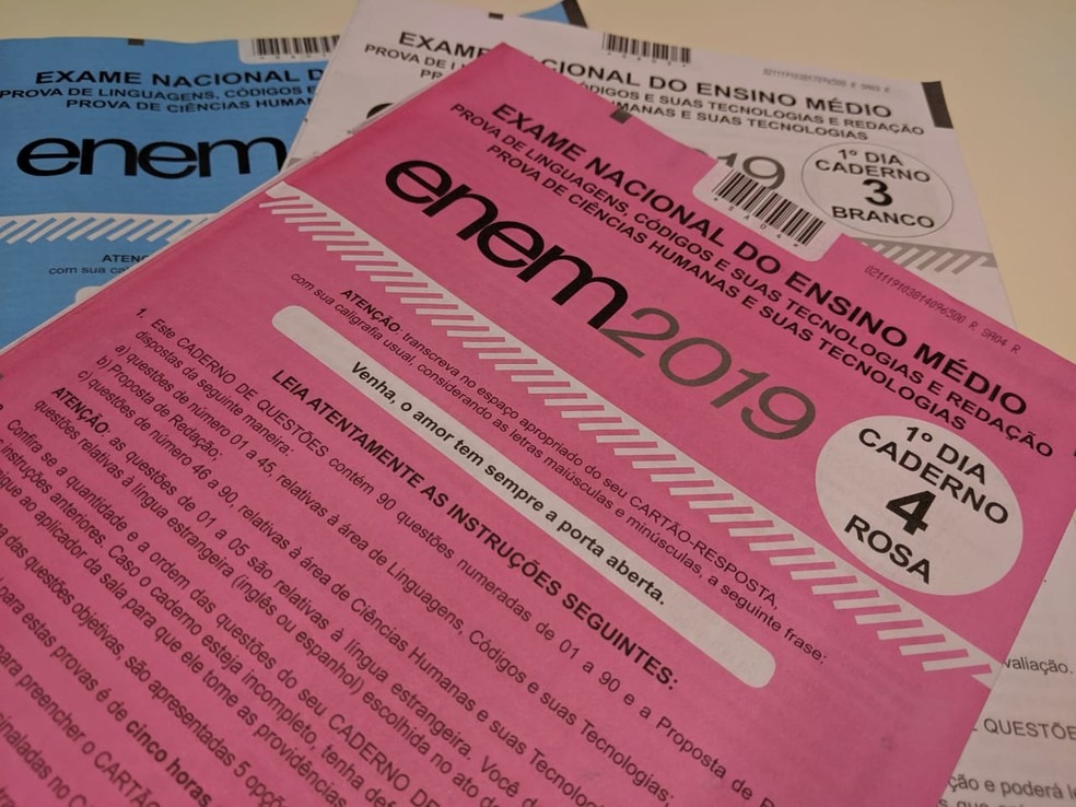 Caderno de provas do Enem 2019 - 1º dia. Foto: Ana Carolina Moreno/G1